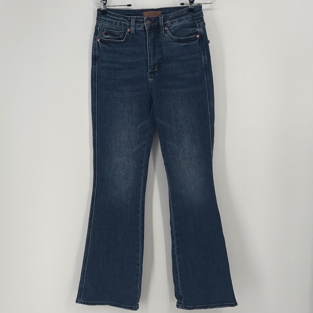 Judy Blue JB88786 Women 5/27 Short Dark Wash High Rise Flare Jeans Stretch Denim